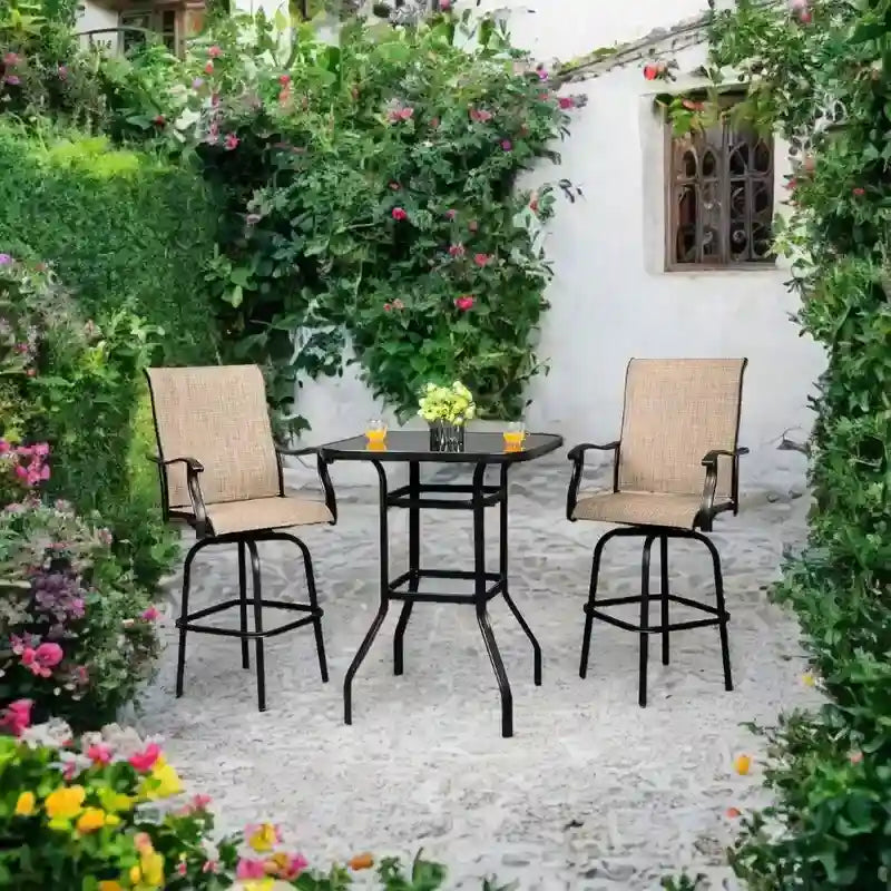 Table haute de bar en verre et fer forgé pour patio, 31,5L x 40H