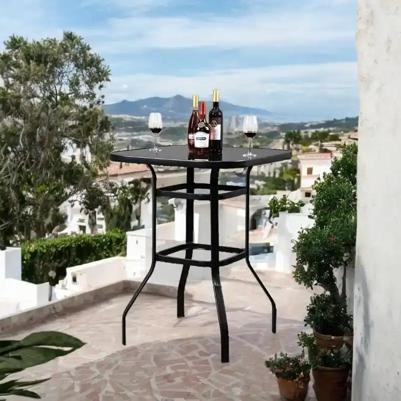 Table haute de bar en verre et fer forgé pour patio, 31,5L x 40H