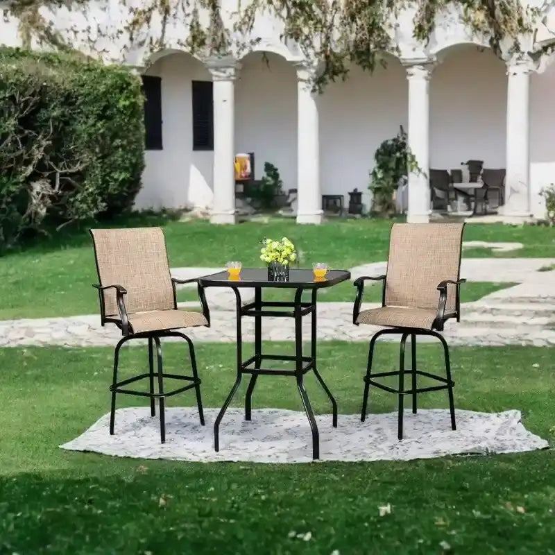 Table haute de bar en verre et fer forgé pour patio, 31,5L x 40H