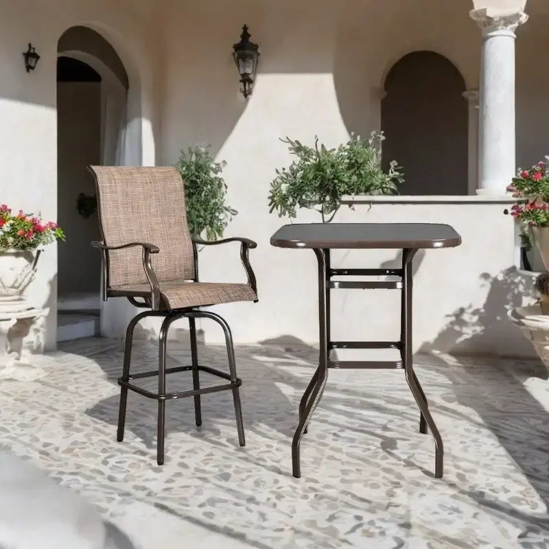 Table haute de bar en verre et fer forgé pour patio, 31,5L x 40H