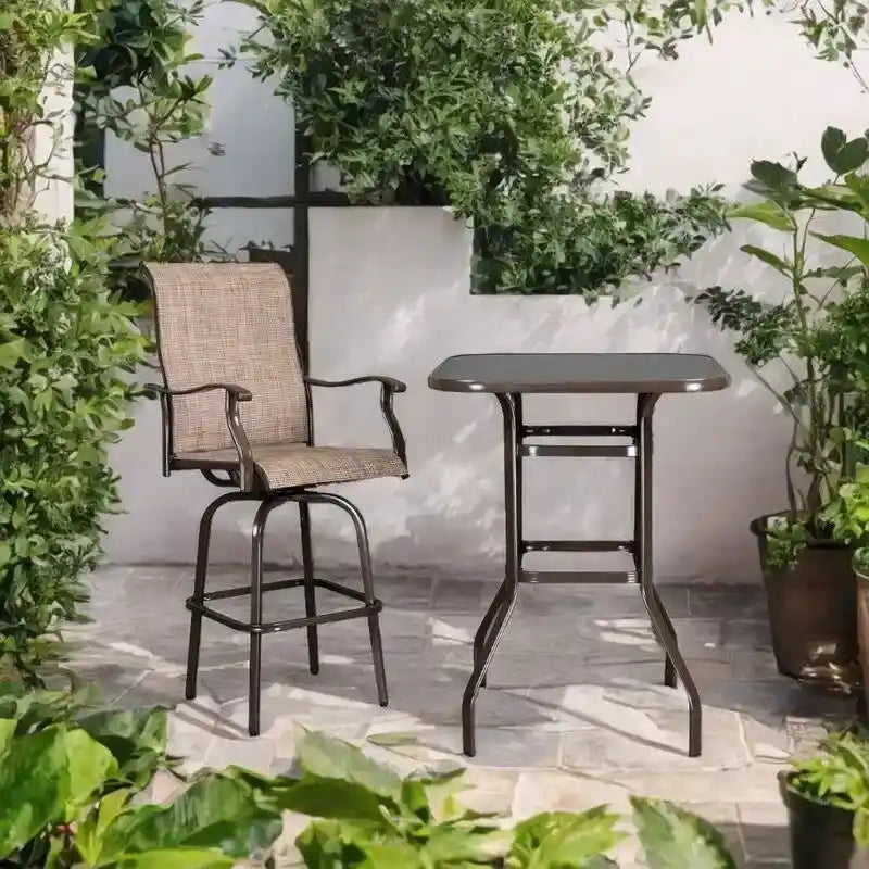 Table haute de bar en verre et fer forgé pour patio, 31,5L x 40H