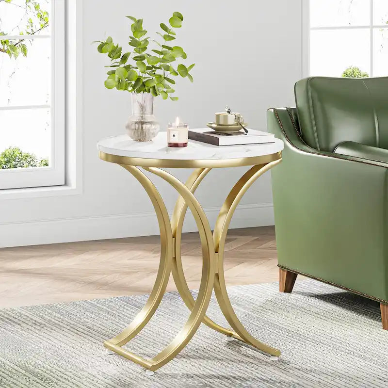 Table d'appoint ronde or et blanc Table d'appoint moderne petite Table basse d'appoint C