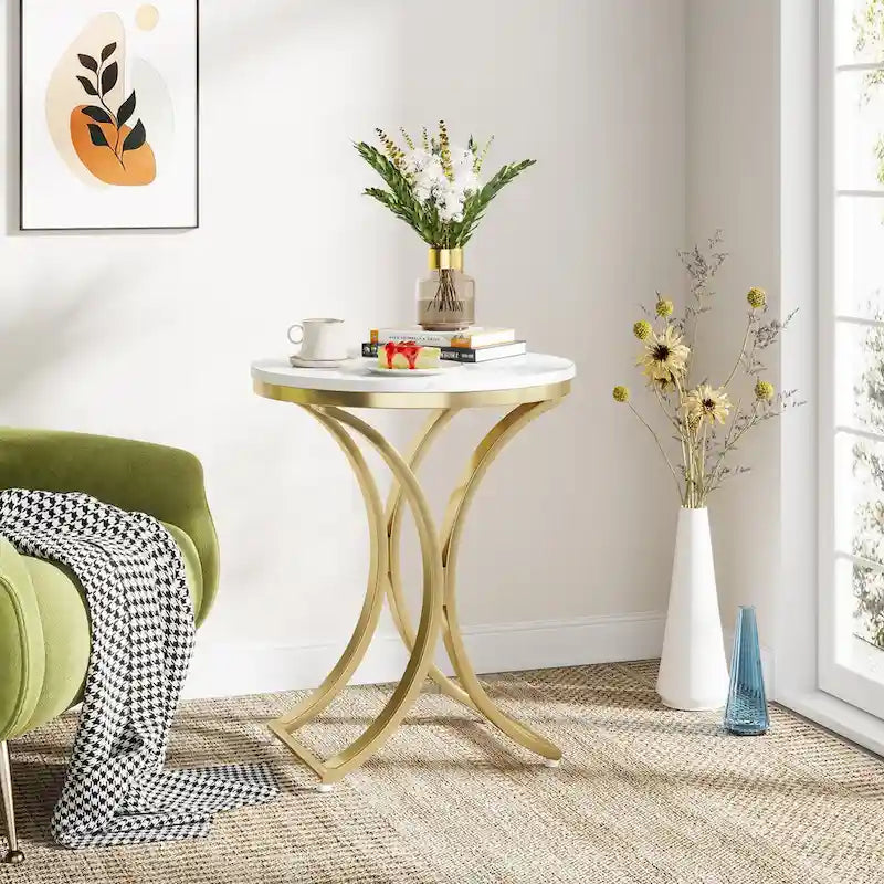 Table d'appoint ronde or et blanc Table d'appoint moderne petite Table basse d'appoint C