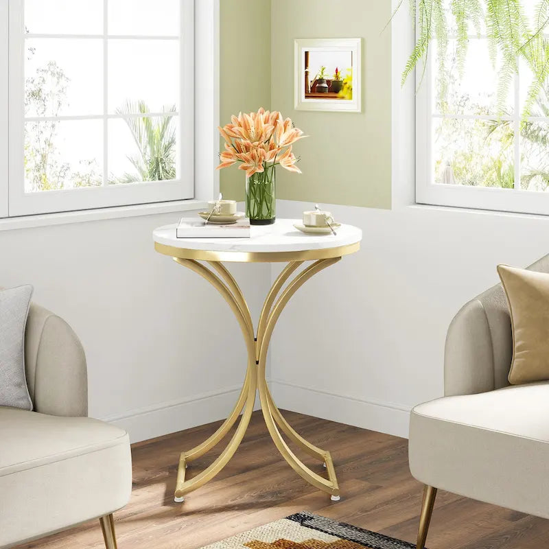 Table d'appoint ronde or et blanc Table d'appoint moderne petite Table basse d'appoint C