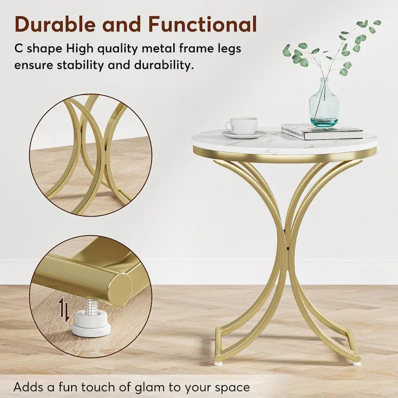 Table d'appoint ronde or et blanc Table d'appoint moderne petite Table basse d'appoint C