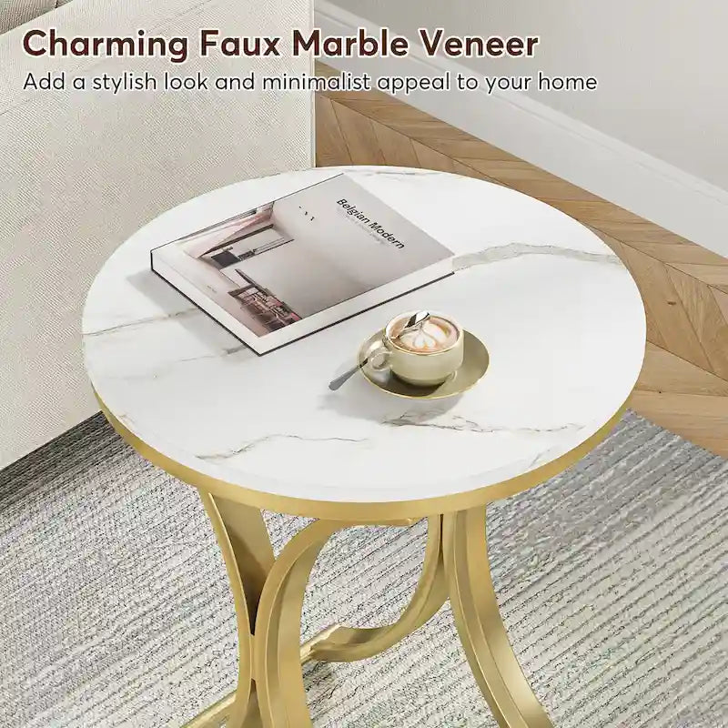 Table d'appoint ronde or et blanc Table d'appoint moderne petite Table basse d'appoint C