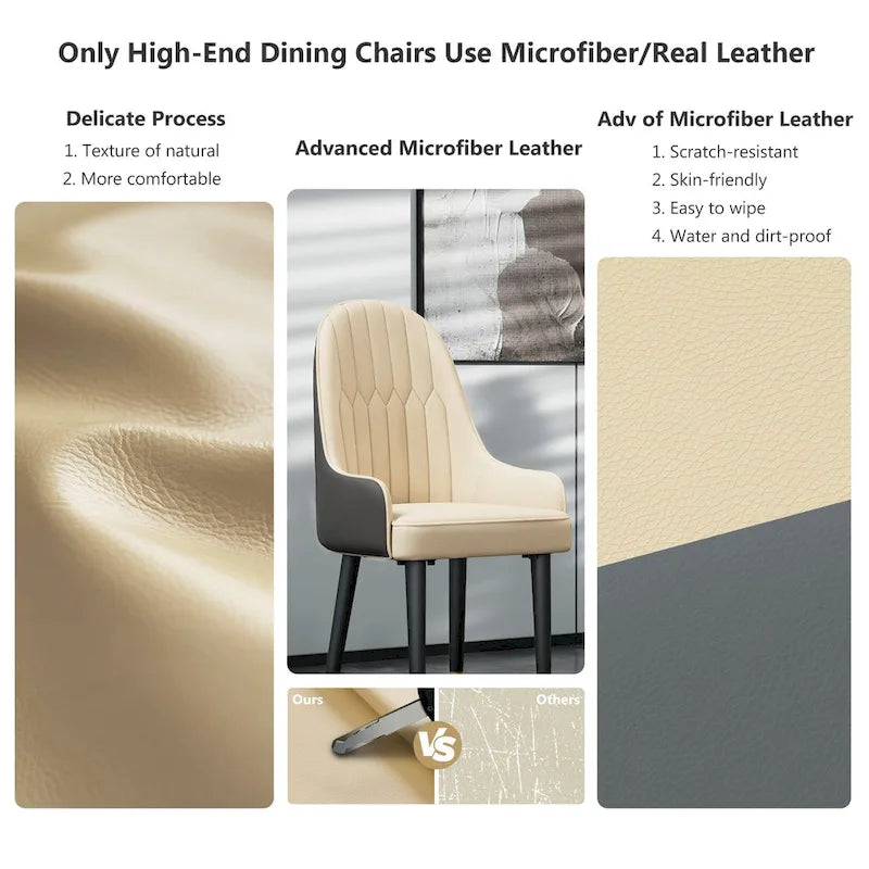 Lot de 2 chaises de salle à manger modernes en cuir microfibre et silicone, pieds en métal - 52x49x90 cm