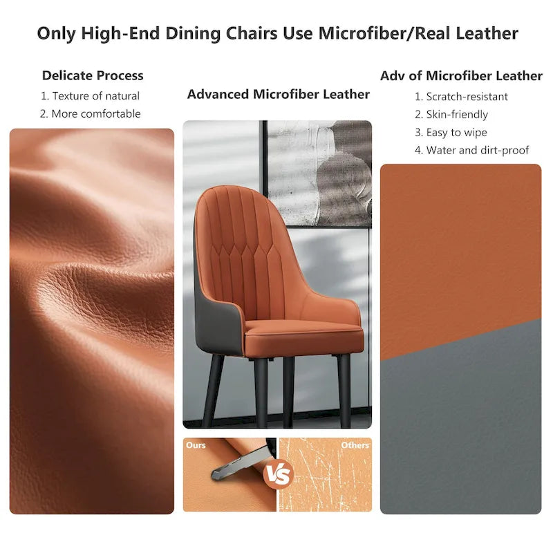 Lot de 2 chaises de salle à manger modernes en cuir microfibre et silicone, pieds en métal - 52x49x90 cm