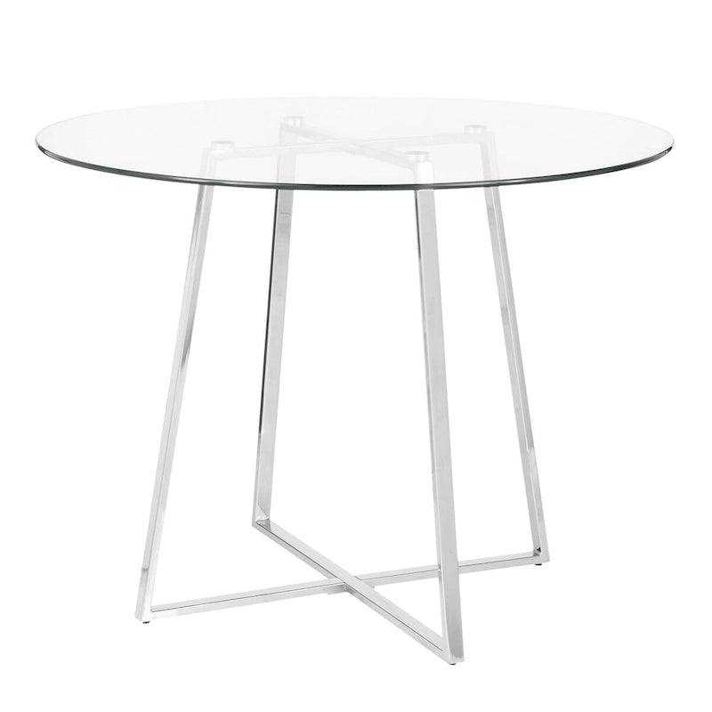 Table à manger ronde en verre trempé transparent de 39,5 po avec pieds chromés argentés