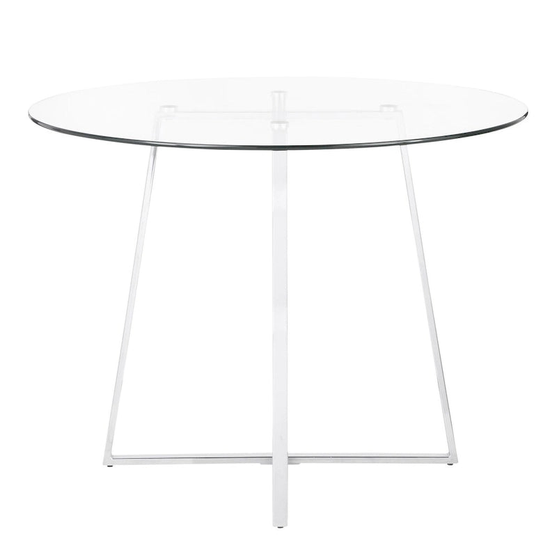 Table à manger ronde en verre trempé transparent de 39,5 po avec pieds chromés argentés