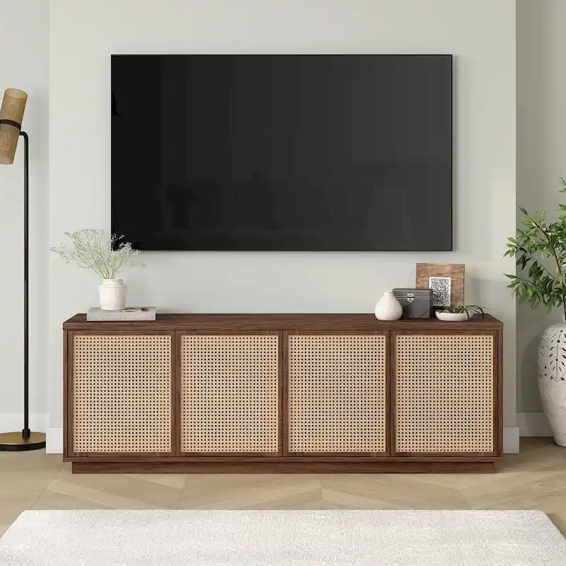 Un meuble TV rectangulaire, adapté aux téléviseurs d'une largeur maximale de 78 à 70 pouces.