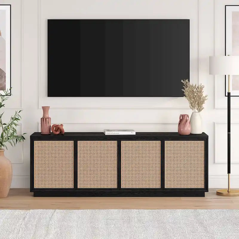 Un meuble TV rectangulaire, adapté aux téléviseurs d'une largeur maximale de 78 à 70 pouces.
