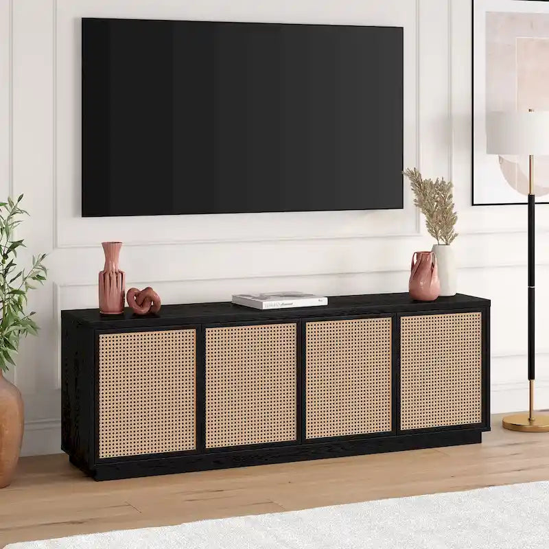 Un meuble TV rectangulaire, adapté aux téléviseurs d'une largeur maximale de 78 à 70 pouces.