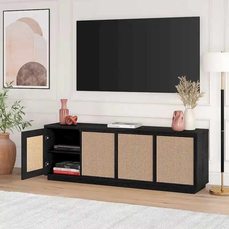 Un meuble TV rectangulaire, adapté aux téléviseurs d'une largeur maximale de 78 à 70 pouces.