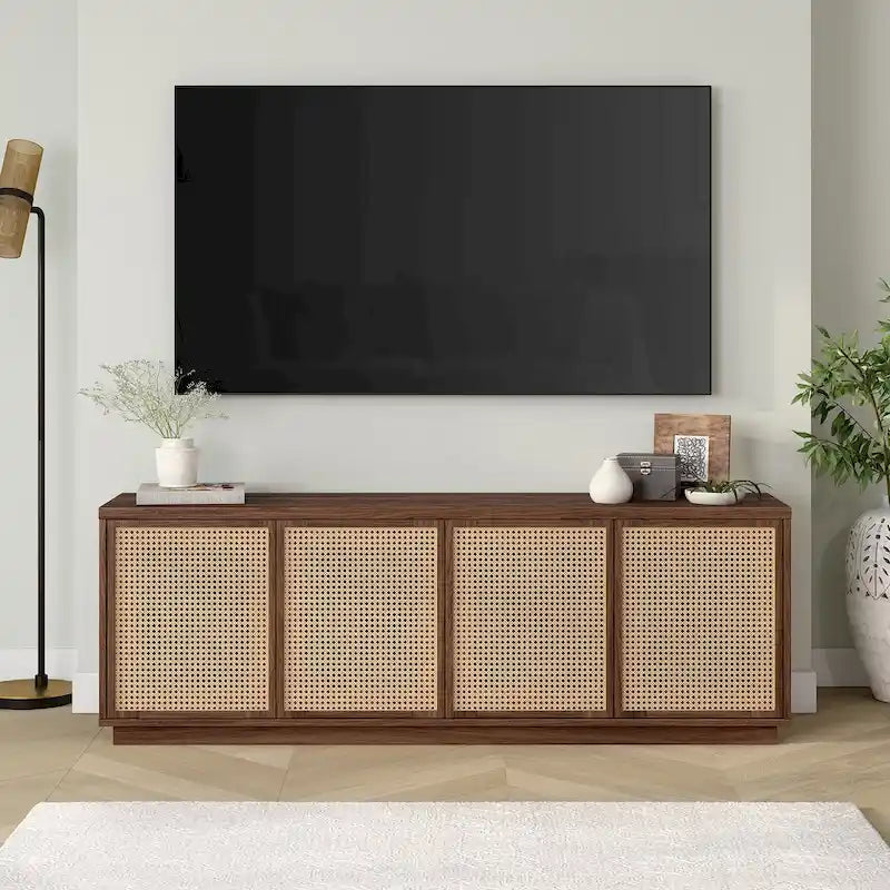 Un meuble TV rectangulaire, adapté aux téléviseurs d'une largeur maximale de 78 à 70 pouces.