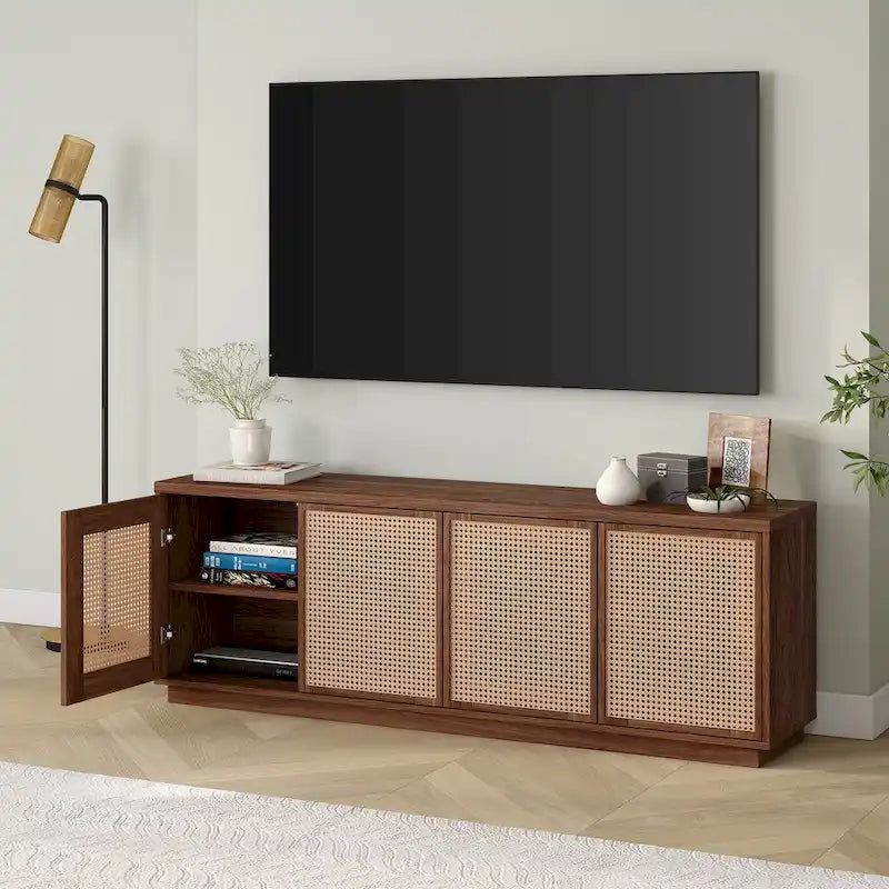 Un meuble TV rectangulaire, adapté aux téléviseurs d'une largeur maximale de 78 à 70 pouces.