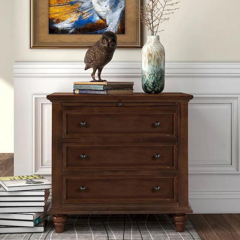 Table d'appoint en pin massif avec tablette coulissante et 3 tiroirs, montage facile