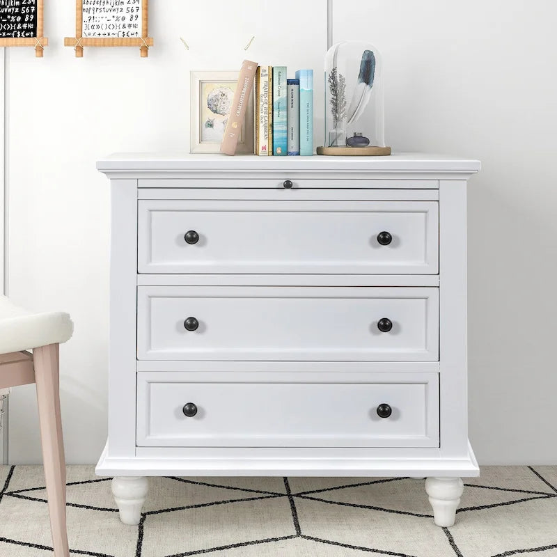 Table d'appoint en pin massif avec tablette coulissante et 3 tiroirs, montage facile