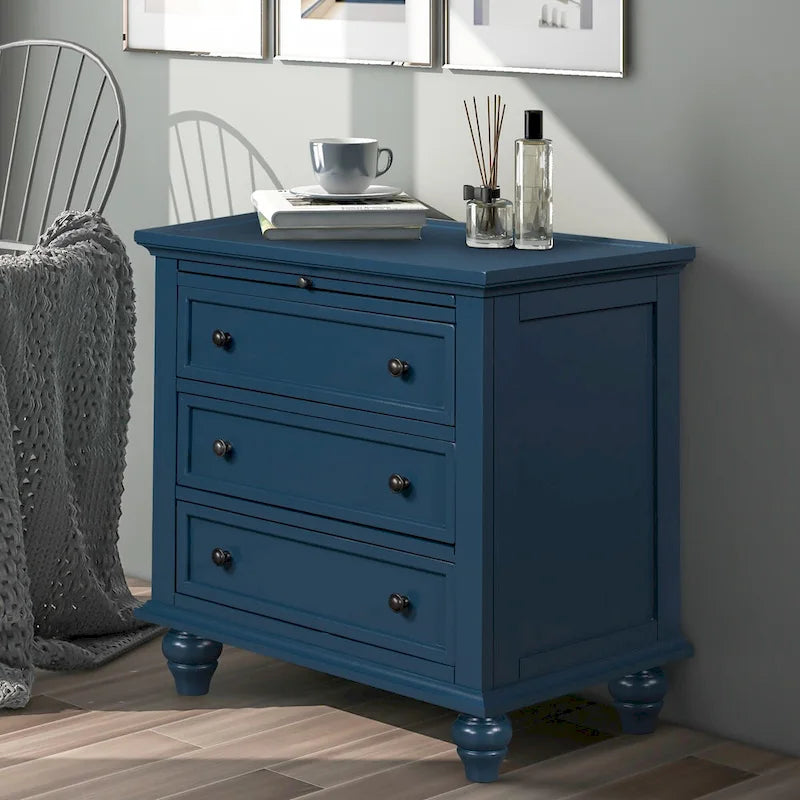 Table d'appoint en pin massif avec tablette coulissante et 3 tiroirs, montage facile