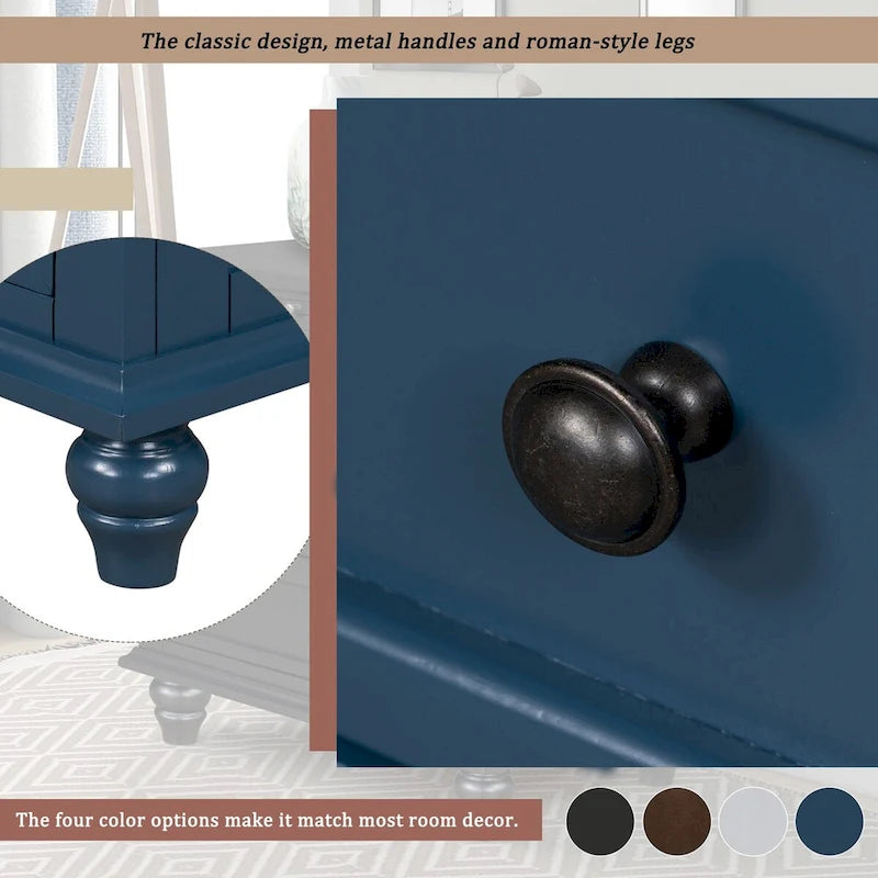 Table d'appoint en pin massif avec tablette coulissante et 3 tiroirs, montage facile