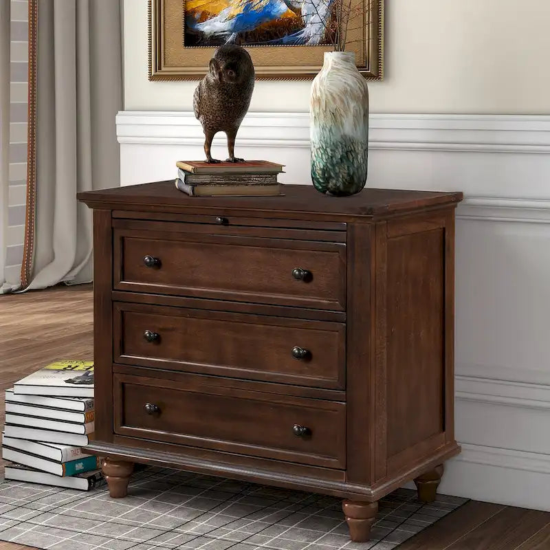 Table d'appoint en pin massif avec tablette coulissante et 3 tiroirs, montage facile