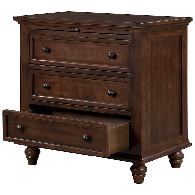 Table d'appoint en pin massif avec tablette coulissante et 3 tiroirs, montage facile