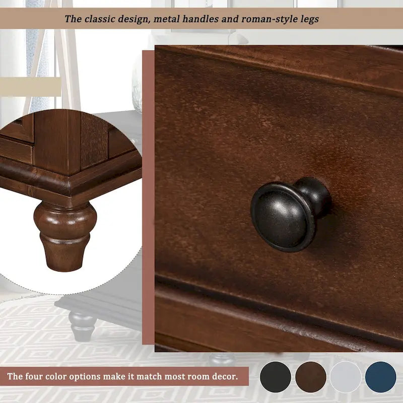 Table d'appoint en pin massif avec tablette coulissante et 3 tiroirs, montage facile
