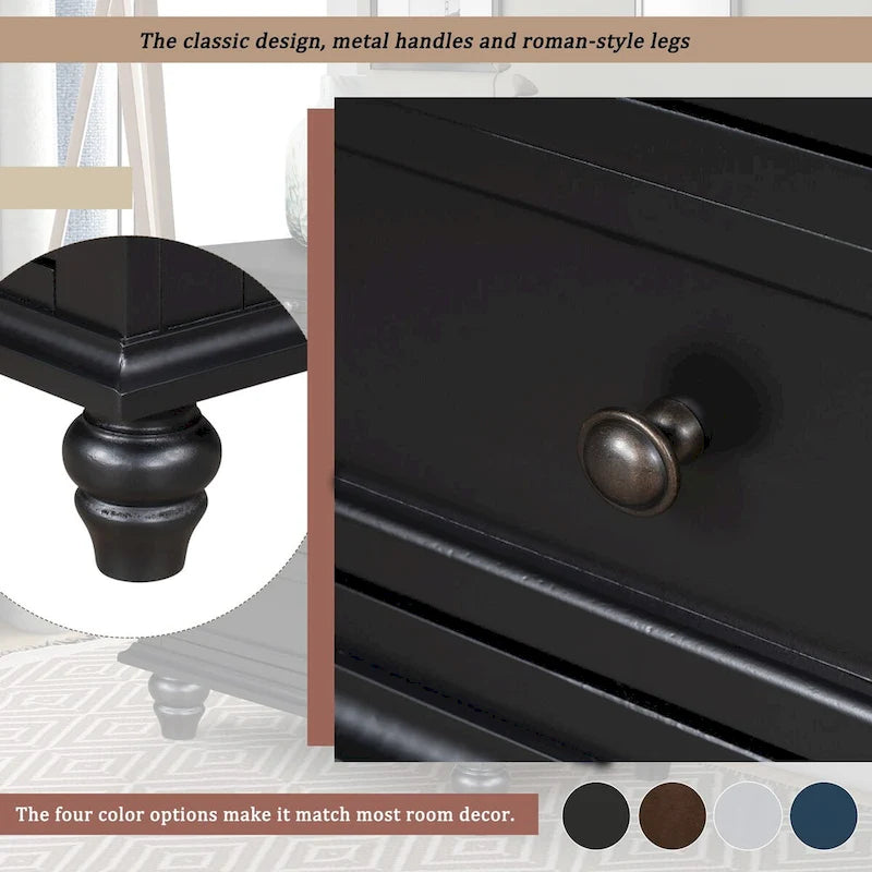 Table d'appoint en pin massif avec tablette coulissante et 3 tiroirs, montage facile
