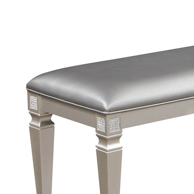 Chaise de salle à manger de 152 cm, en similicuir gris argenté brillant, structure en bois