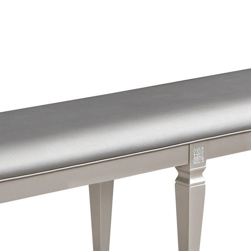 Chaise de salle à manger de 152 cm, en similicuir gris argenté brillant, structure en bois