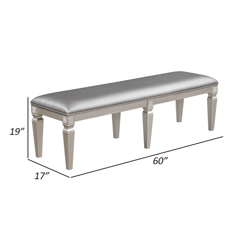 Chaise de salle à manger de 152 cm, en similicuir gris argenté brillant, structure en bois