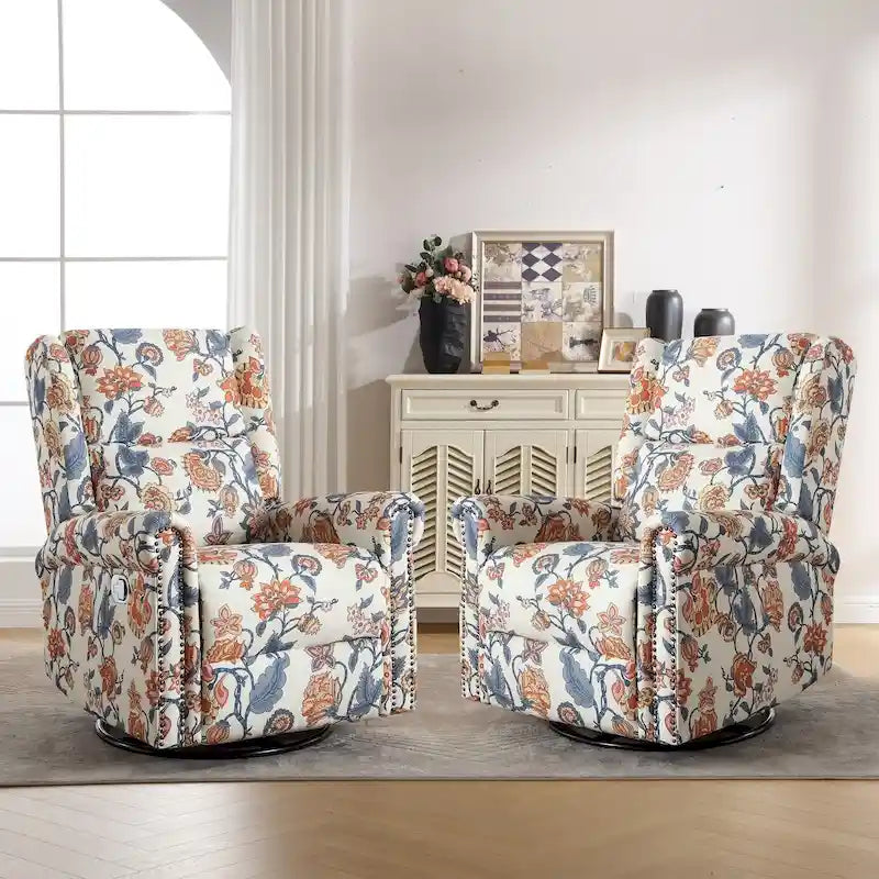 Fauteuil à bascule et planeur pivotant manuel avec motif floral, ensemble deux pièces