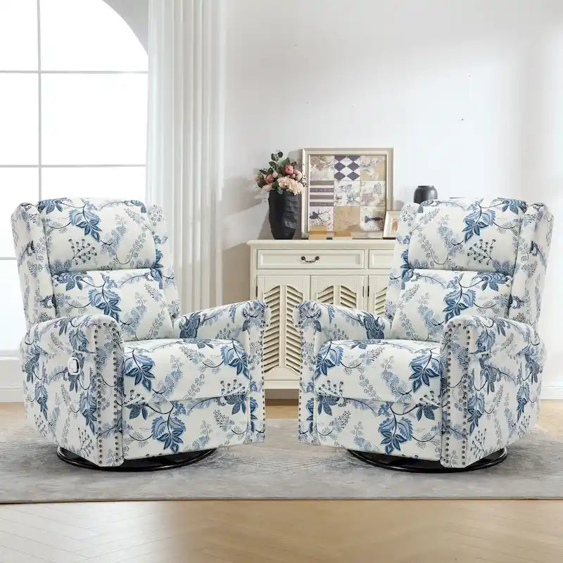 Fauteuil à bascule et planeur pivotant manuel avec motif floral, ensemble deux pièces