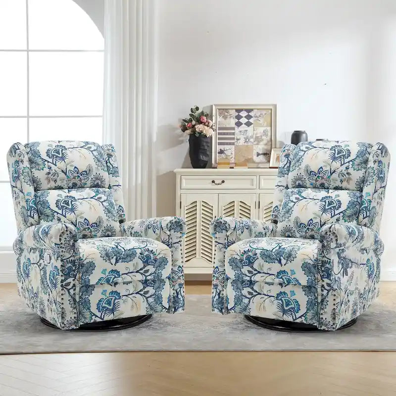 Fauteuil à bascule et planeur pivotant manuel avec motif floral, ensemble deux pièces