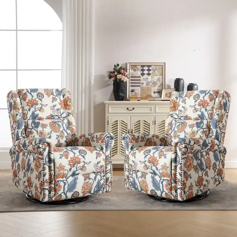 Fauteuil à bascule et planeur pivotant manuel avec motif floral, ensemble deux pièces