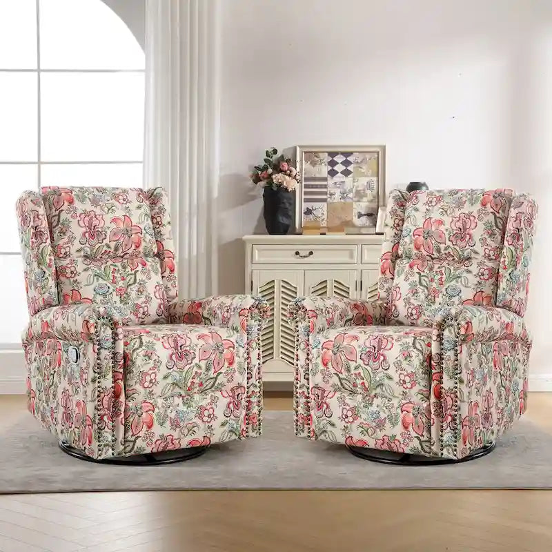 Fauteuil à bascule et planeur pivotant manuel avec motif floral, ensemble deux pièces