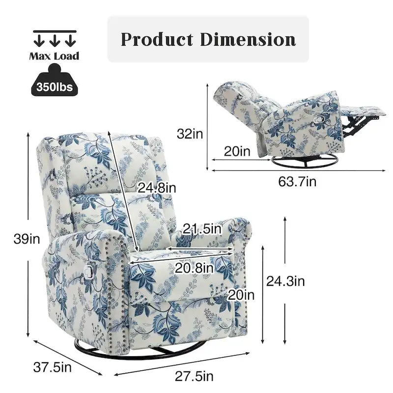 Fauteuil à bascule et planeur pivotant manuel avec motif floral, ensemble deux pièces