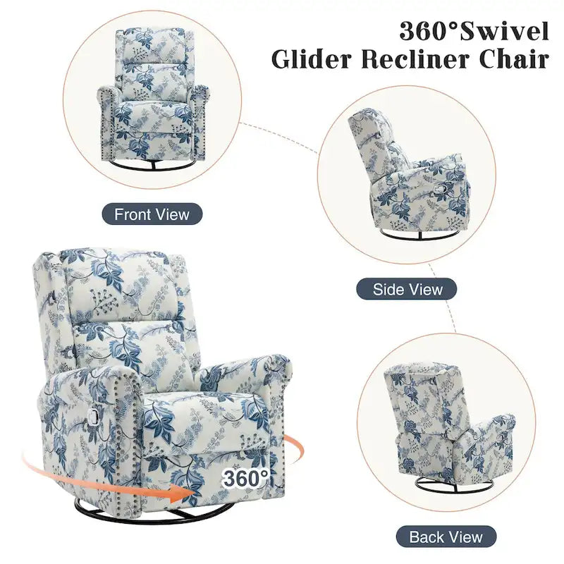 Fauteuil à bascule et planeur pivotant manuel avec motif floral, ensemble deux pièces