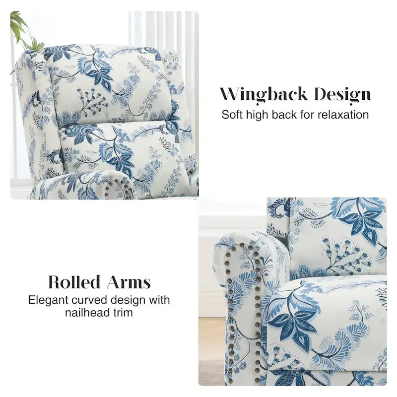 Fauteuil à bascule et planeur pivotant manuel avec motif floral, ensemble deux pièces