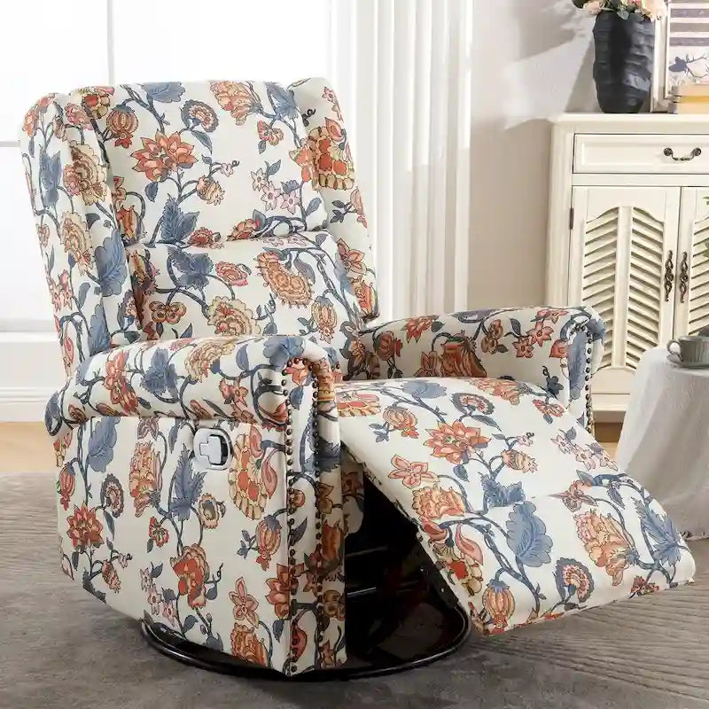 Fauteuil à bascule et planeur pivotant manuel avec motif floral, ensemble deux pièces