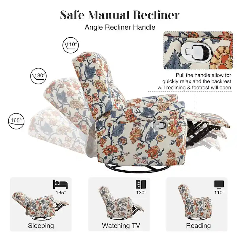 Fauteuil à bascule et planeur pivotant manuel avec motif floral, ensemble deux pièces