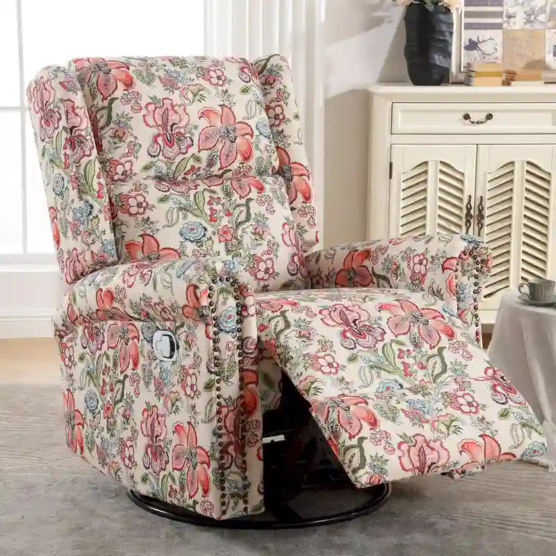 Fauteuil à bascule et planeur pivotant manuel avec motif floral, ensemble deux pièces