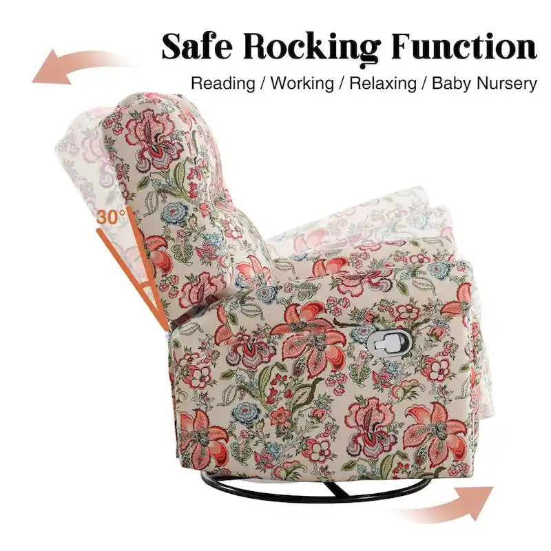 Fauteuil à bascule et planeur pivotant manuel avec motif floral, ensemble deux pièces
