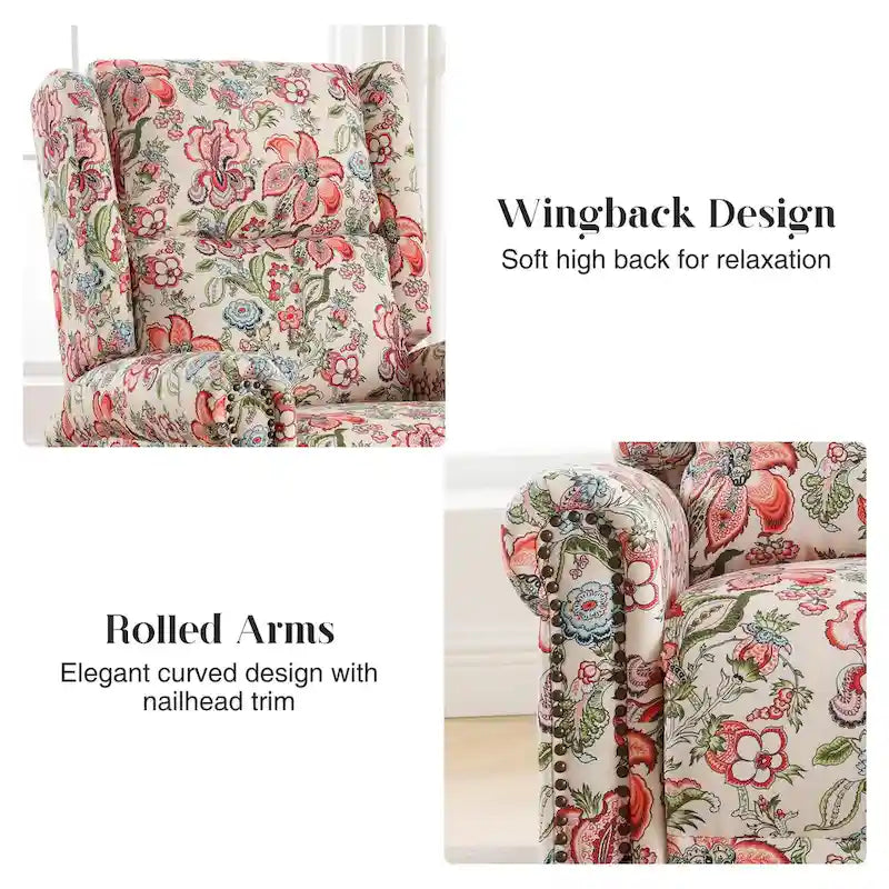 Fauteuil à bascule et planeur pivotant manuel avec motif floral, ensemble deux pièces