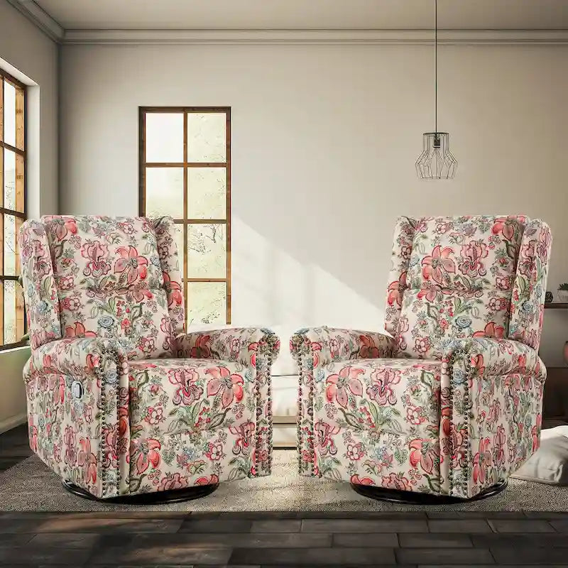 Fauteuil à bascule et planeur pivotant manuel avec motif floral, ensemble deux pièces