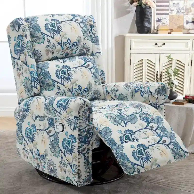 Fauteuil à bascule et planeur pivotant manuel avec motif floral, ensemble deux pièces