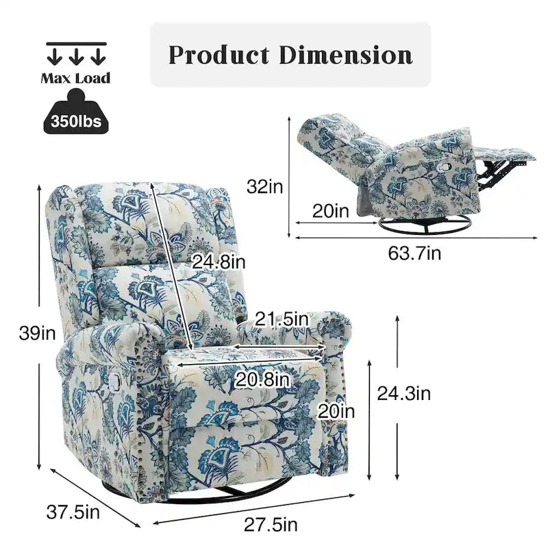 Fauteuil à bascule et planeur pivotant manuel avec motif floral, ensemble deux pièces