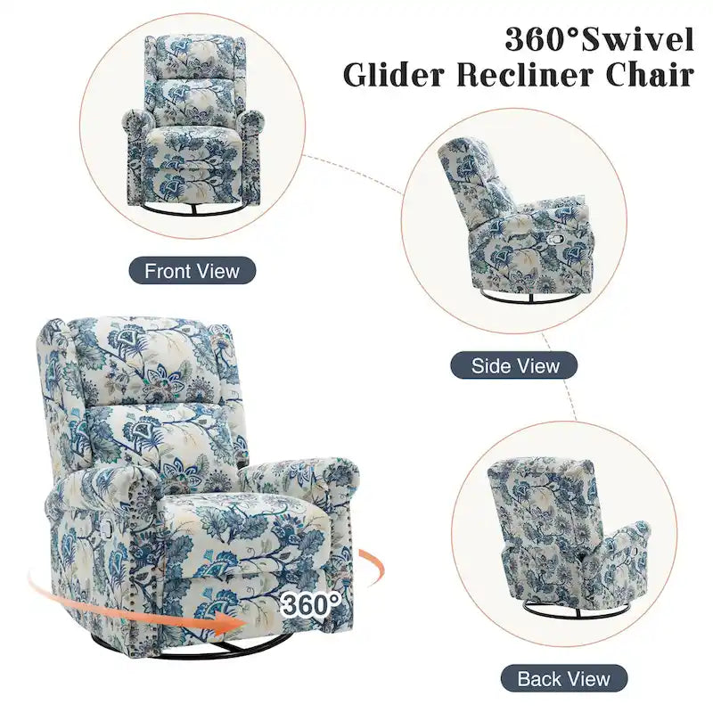 Fauteuil à bascule et planeur pivotant manuel avec motif floral, ensemble deux pièces