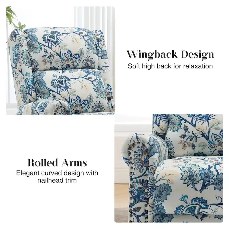 Fauteuil à bascule et planeur pivotant manuel avec motif floral, ensemble deux pièces