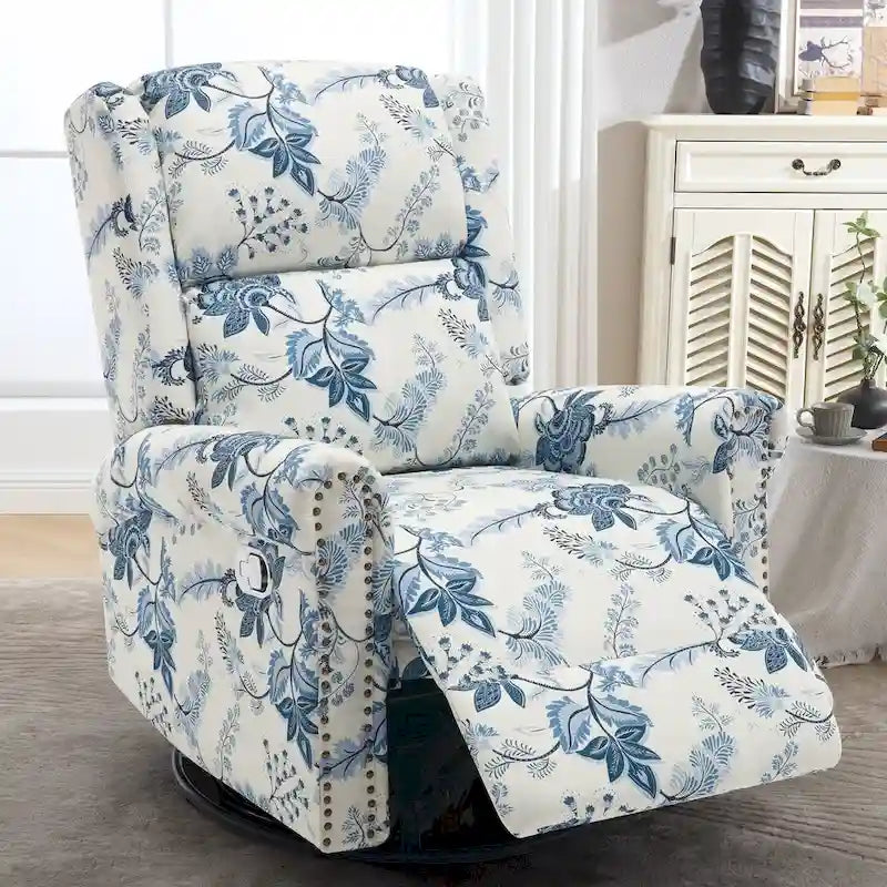 Fauteuil à bascule et planeur pivotant manuel avec motif floral, ensemble deux pièces